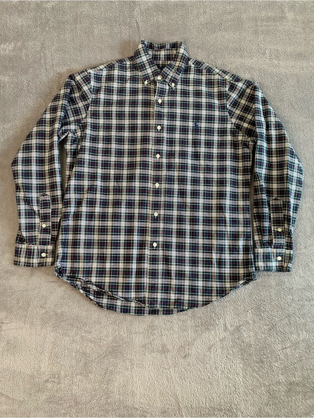 Ralph Lauren Men's Long-Sleeve Plaid Button-Down M Navy Green White Grandpacore